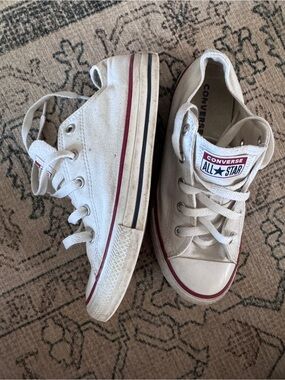 Converse Kids Low-Top Canvas Sneakers in Off-White with Red and Black Trim